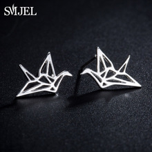 SMJEL Accessories Jewelry New Tiny Cute Origami Crane Earring Brincos Elegant Bird Animal Stud Earrings For Women's Gift Party 2024 - buy cheap