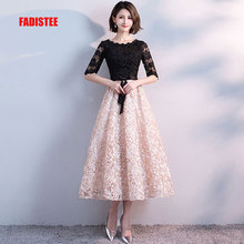 FADISTEE New arrival elegant evening party prom dresses tea-length gown A-line satin lace Robe De Soiree half lace sleeves 2024 - buy cheap