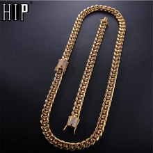 1set Hip Hop Iced Out Miami Necklace + Bracelet Rhinestone Clasp Gold 316L Stainless Steel Cuban Chain Necklaces For Men Jewelry 2024 - buy cheap