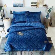 Rainha king size Conjunto De Cama de cor sólida marrom azul de Lã Quente saia da cama Cama capa de Edredon colcha de inverno para 1.5m/1.8m cama 2024 - compre barato