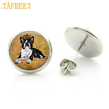 TAFREE vintage handmade glass art lovely dog photo stud earrings for women charms fashion dog lovers jewelry cute gifts D1329 2024 - buy cheap