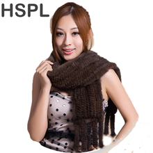 HSPL Hot sale Real Mink Fur Scarf Women Knitted Natural Mink Fur Scarves Black and Brown color scarf available 2024 - buy cheap