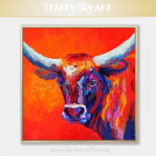 Pintura al óleo pintada a mano de animales de alta calidad Longhorn sobre lienzo especial gran Animal vaca Longhorn imagen decoración para la sala de estar 2024 - compra barato