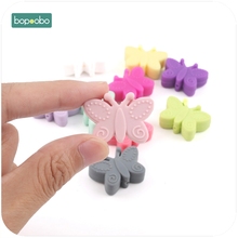 Bopoobo 20pc silicone borboleta contas para dentição diy contas 3cm flor bpa livre silicone contas bebê mordedor silicone contas 2024 - compre barato