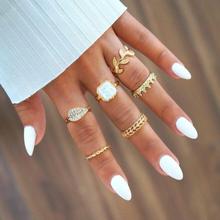 Conjunto de anillos de dedo para mujer, set de 6 unids/set, con forma de hoja, corona, diamantes de imitación, apilables, para nudillos 2024 - compra barato