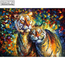 Full Square drill 5D DIY Diamond painting Colored tiger couple Diamond Embroidery Mosaic Cross Stitch Rhinestone decor 2024 - buy cheap
