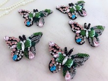 3 Pieces 3D Butterfly Patches Handmade Rhinestones Beads Patches Green Pink Beads Patches Sew On Clothes Applique Bag Hat Shoes 2024 - buy cheap