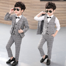 Boy Blazers Set 3pcs(Jacket+Vest+Pants) Kids Plaid Suit for Boys England Style Boy Formal Wedding Blazer Suit  Performance Suit 2024 - buy cheap