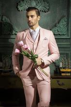 Um botão bonito smoking rosa terno lapela de corte, blazer masculino padrinho 3 peças (jaqueta + calça + colete + gravata) no: 287 2024 - compre barato