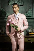 Handsome One Button Pink Groom Tuxedos Notch Lapel Groomsmen Men Blazers 3 pieces Suits (Jacket+Pants+Vest+Tie) NO:287 2024 - buy cheap