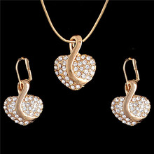 Free shipping Fashion Jewelry Luxury Gold-color Romantic Austrian Crystal heart shape Chain Necklace Earrings Jewelry Sets 2024 - buy cheap