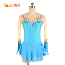 Figure Skating Dress Costume Customized Competition Ice Skating Skirt for Girl Women Kids Gymnastics Dancing Blue 2024 - buy cheap