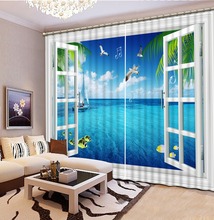 Beautiful Photo Fashion Customized 3D Curtains Seascape Boat Outside Fhe Window Bed room Living room Office Hotel Cortinas 2024 - buy cheap