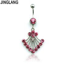 JINGLANF-Piercing de acero inoxidable para el ombligo, joyería para el ombligo, anillo colgante rosa con diamantes de imitación 2024 - compra barato
