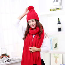 Scarf hat glove three pieces of a woman winter han edition knitted plain wool thread warm three-piece set 2024 - buy cheap