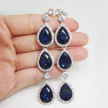 Женские свадебные серьги-капельки с голубыми Австрийскими кристаллами серебристого цвета 2024 - купить недорого