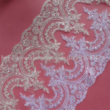 Delicate 9yards 22cm Sequins Ivory/ White Fabric Flower Venise Venice Lace Trim Applique Sewing Craft for Wedding Dec. LW0333 2024 - buy cheap