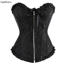 Sapubonva corsets and bustiers tops sexy women green white black white brocade corset zip vintage style corselet overbust ladies 2024 - buy cheap