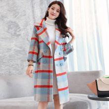 Jaqueta feminina de lã, casaco longo, moda feminina, jaqueta dupla face, casual, grossa, quente, xadrez, lã 2024 - compre barato