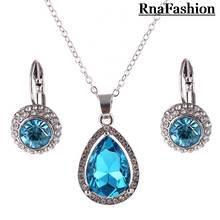 RNAFASHION Jewelry Luxury Genuine Austrian Crystal Pendant Necklace Drop Earrings Set Silver Plated Bridal Jewelry Set For Women 2024 - buy cheap