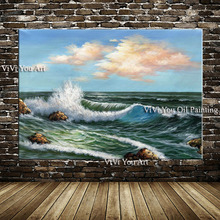 Aritist Hand painted Sunset Sea Beach Oil Painting on Canvas Ocean Wave oil painting Contemporary Art Modern art Wall Decoration 2024 - buy cheap