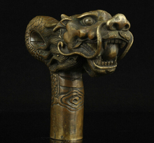 ZSR914+++ China Old Handwork Carving Bronze Dragon Statue Cane Head Walking Stick 2024 - buy cheap