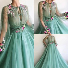 Attractive Prom Dresses Jewel Neck Long Sleeves Lace Appliques A Line Evening Gowns Custom Made Sweep Train Guest Party Dress 2024 - buy cheap