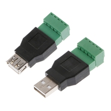 USB 2,0 Type A Male/Female to 5P Screw w/ Shield Terminal Plug Adapter Connector 2024 - купить недорого