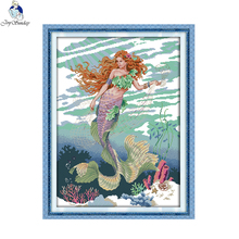 Mermaid Patterns Print On Canvas, DMC 14CT 11CT Cross Stitch kits, DIY Embroidery Needlework Set, Hand Made Crafts Home Decor 2024 - buy cheap