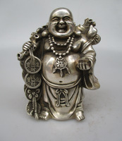 Collectible Decorated Old Handwork Tibet Silver Carved Maitreya Buddha Statue/ Maitreya Buddhist Monk Sculpture 2024 - buy cheap