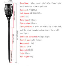 Novo farol solar de jardim à prova d'água, luz solar led com chama para áreas externas, paisagem decorativa