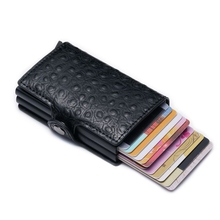 Automatic Credit Card Holder Bank Card Case Protector Double Case Ostrich Pattern PU Leather Blocking Slim Mini Wallet Aluminum 2024 - buy cheap