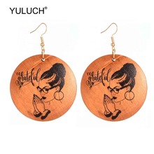 YULUCH 2019 New Design Lady Fashion Round Wooden Brown Painted African Women Pop Drop Pendant Earrings Jewelry Accessories Gifts 2024 - buy cheap