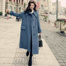 Casaco de lã feminino longo outono inverno, roupa coreana, quente, grosso, casaco de lã feminino, casaco sólido, liga, corta-vento, 2021 2024 - compre barato