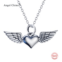 Silver Necklace With Chain Heart With Angel Wings Pendant 925 Sterling Silver Women Choker Collar Necklace Fashion Jewelry 2024 - buy cheap