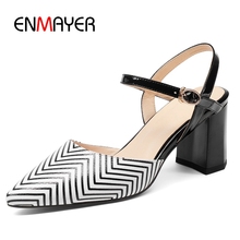 ENMAYER  Genuine Leather  Pointed Toe  Casual  Zapatos Mujer Tacon  Basic  High Square Heel  Women Shoes Heels Size 34-43 LY1279 2024 - buy cheap