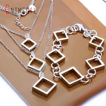 GNIMEGIL Wholesale Fancy Chic Square Set Fashion 925 Stamped Silver Plated Jewelry Sets Necklace Bracelet 18 inch 8 inch Jewelry 2024 - buy cheap