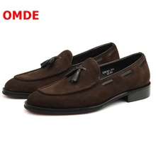 OMDE High Quality Cow Suede Leather Tassel Loafers Men Handmade Slip On Dress Shoes Fashion Casual Shoes Gentlemen Party Shoes 2024 - buy cheap