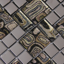 gray glass mixed stainless steel metal mosaic tiles kitchen back splash mosaic bathroom shower 12x12" mosaic on mesh HMB1439 2024 - buy cheap