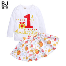 Vestido de otoño para niñas pequeñas, ropa de Acción de Gracias, Top blanco de Boutique, falda estampada, trajes de Boutique para niños, Halloween, BB466 2024 - compra barato