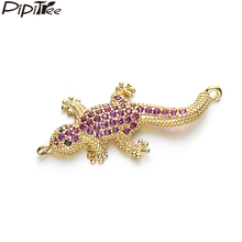 Pipitree Unique Fuchsia Cubic Zircon lizard Charms Connectors fit Bracelet Gold Color Brass DIY Animal Charms Jewelry Making 2024 - buy cheap