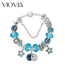 VIOVIA Fashion  Rhinestone Star Charm Bracelets & Bangles Blue Glass Beads Bracelet for Women Original Bracelets Jewelry B17043 2024 - buy cheap