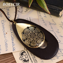 BOEYCJR Retro Alloy Wood Pendant Necklace Chain Handmade Jewelry Ethnic Hollow Pattern Long Necklace for Women Gift Colar  2024 - buy cheap