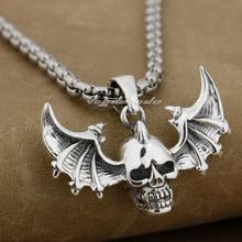 LINSION 925 Sterling Silver Devil Wing Skull Mens Charms Pendant 9E015 2024 - buy cheap