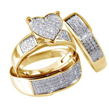 Hainon Hot 2019 Women Gold Color Crystal Love Heart Shaped 3pcs Ring Sets Bridal Luxury Wedding Jewelry 2024 - buy cheap