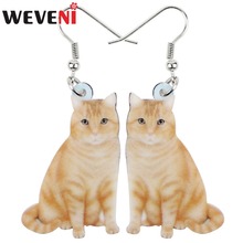 WEVENI Acrylic Orange Cat Kitten Big Long Dangle Drop Earrings Fashion Animal Jewelry For Girls Women Ladies Teens Accessories 2024 - buy cheap