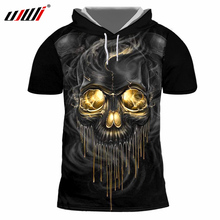 UJWI 3d Hooded Top Mens Summer Cool Print Skull Tshirts Hoodies With Cap Homme Short Sleeve Pullovers Sweatshirt With Drawstring 2024 - buy cheap