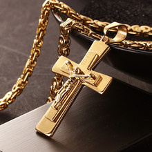 Collar con colgante de Color dorado con cruz de Jesús para hombre, cadena larga Bizantina de acero inoxidable, joyería de oración para hombre, el mejor regalo para padre MN80 2024 - compra barato