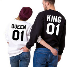 Осень-весна King Queen с принтом букв Пара Lover кофты Для женщин Для мужчин с длинным рукавом Мода черный пуловер повседневные толстовки 3XL 2024 - купить недорого