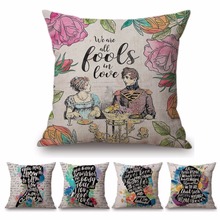 18" Square Floral Jane Austen Quotation Letter Print Sofa throw pillow cover case cotton Linen Nordic Masterpiece Cushion Cover 2024 - buy cheap